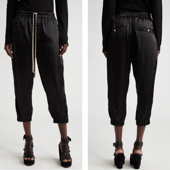 Rick Owens Pants - NWT💕Rick Owens Drawstring Cupro Crop Track Pants in Black Size 4